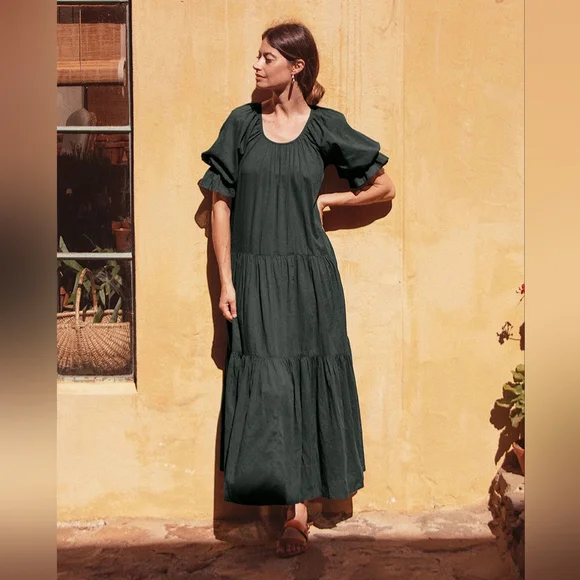 Daughters of India Sahana Gown Emerald Green Size Small Dress Handmade Cotton - Picture 2 of 10